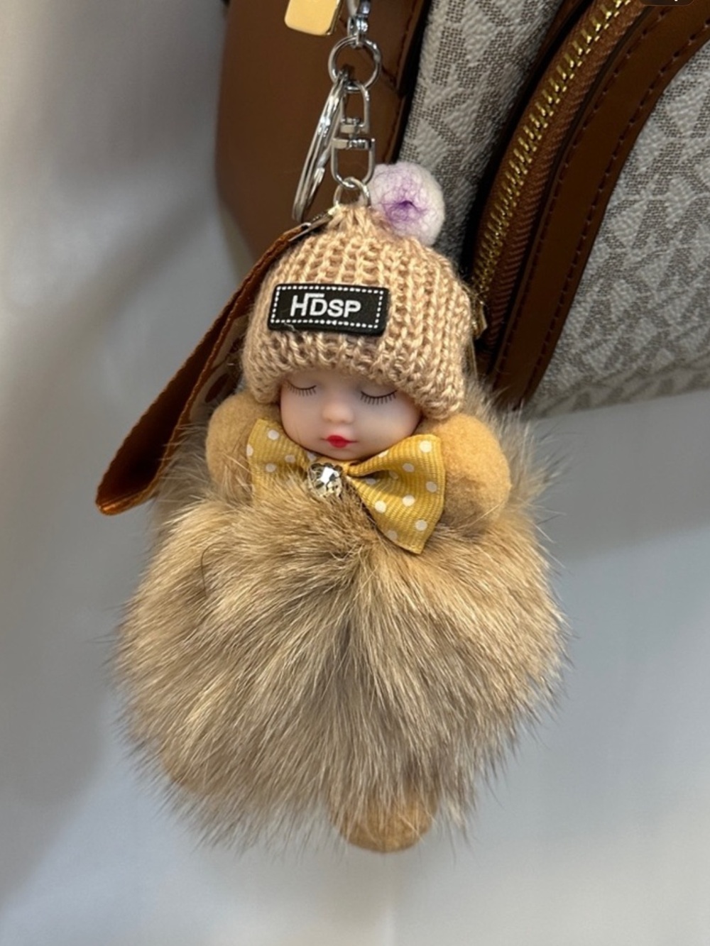 Beige Fur Pom-Pom Doll Keychain